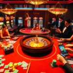 Experience the thrill of winning at trang chủ UU88 with an engaging casino scene featuring players, tables, and vibrant roulette action.