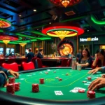 Engage in a thrilling poker game at New88 asia casino, with vibrant chips and cards reflecting the excitement of gambling.